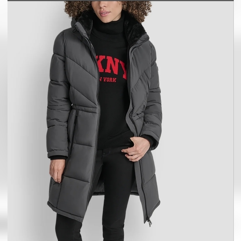 NWT - DKNY Women's Long Gray Puffer Jacket Size M - Picture 10 of 15